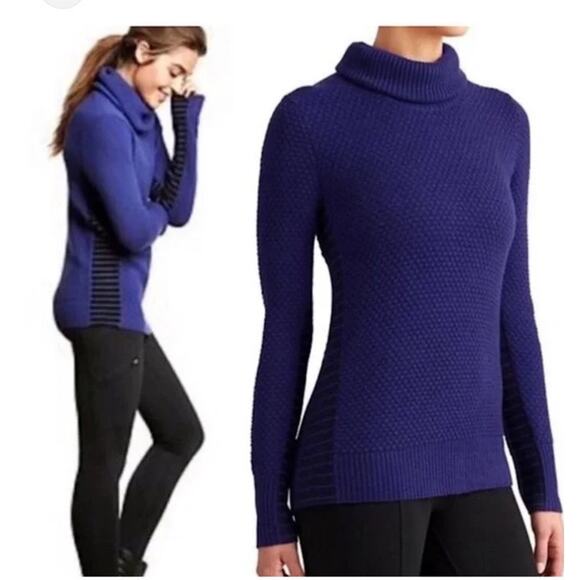ATHLETA Marina Merino Wool Textured Turtleneck Sweater WOMEN'S Small Blue - Picture 6 of 6